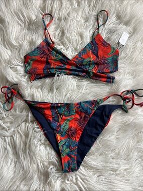 L*Space Tropical Red Leaf Print Tie-Side Bikini